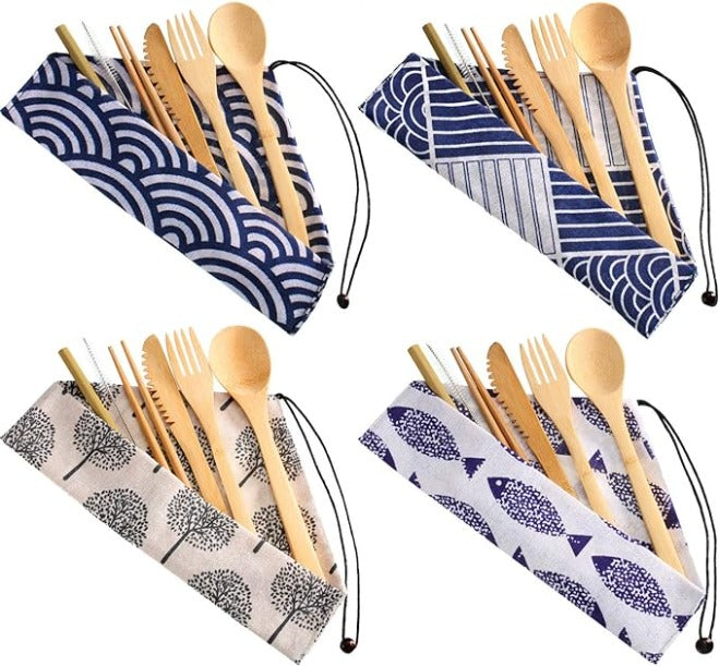4-Pack Bamboo Reusable Cutlery Sets